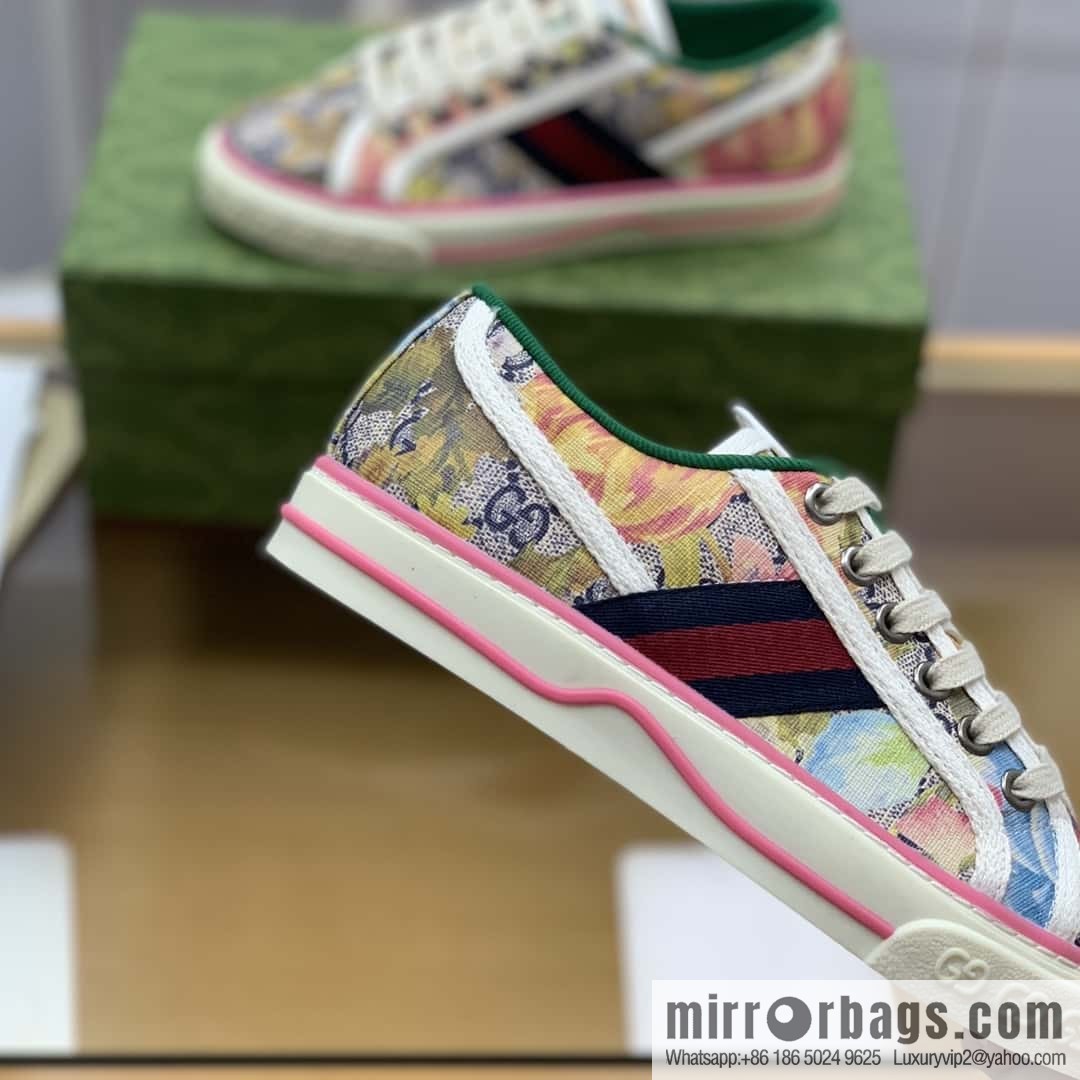 GUCCI double G floral canvas 1977 Unisex canvas shoes