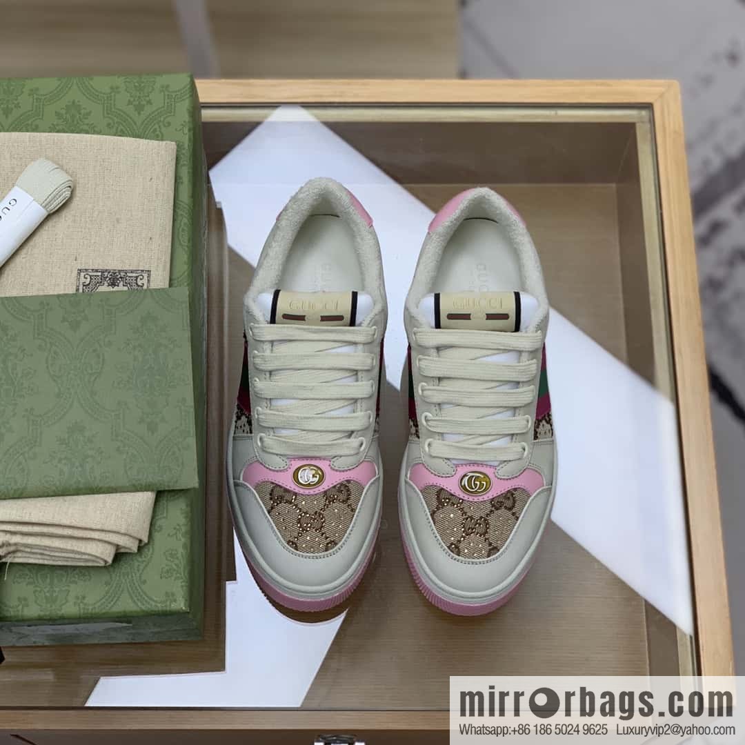 GUCCI GG canvas pink and green webbing, women's dirty shoes