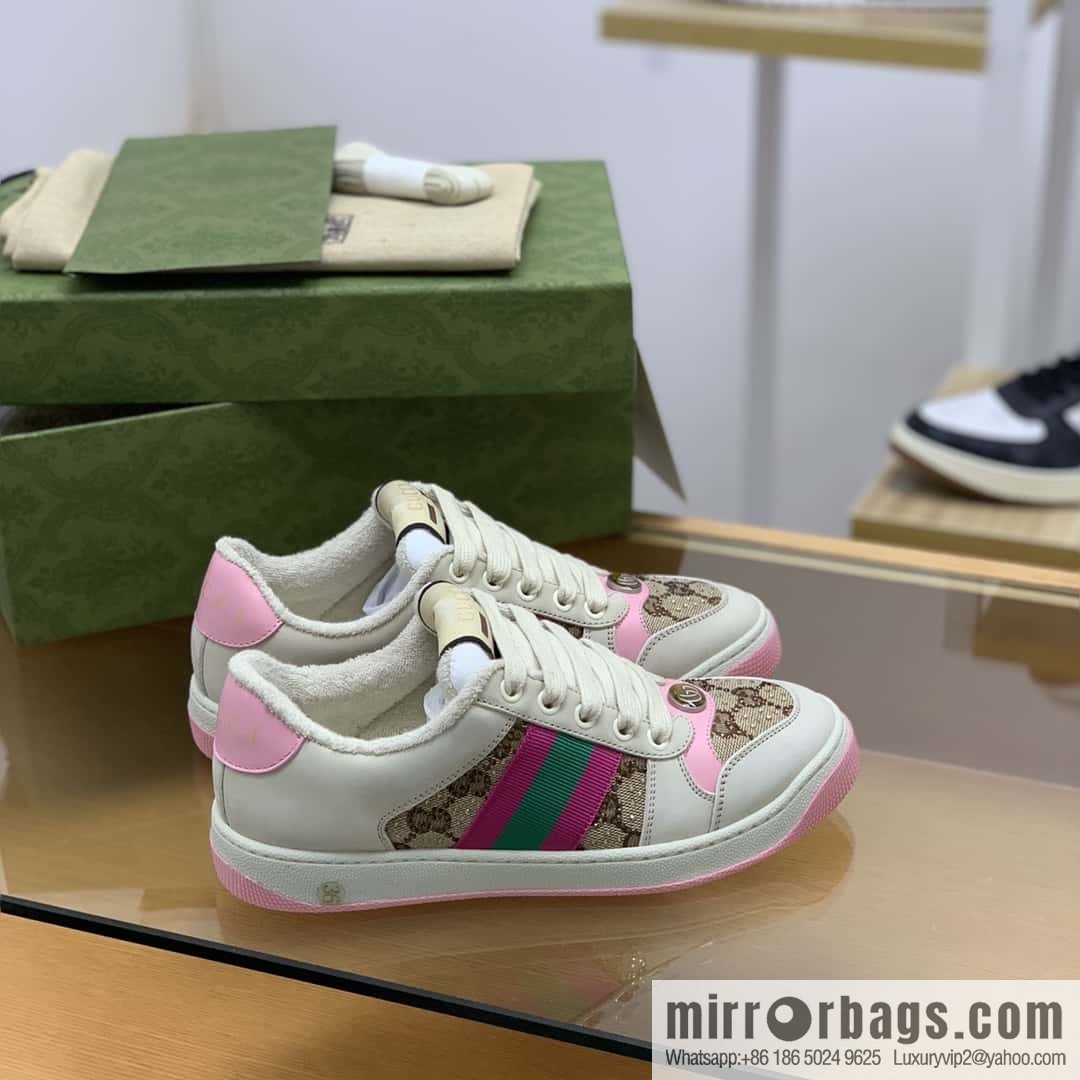 GUCCI GG canvas pink and green webbing, women's dirty shoes