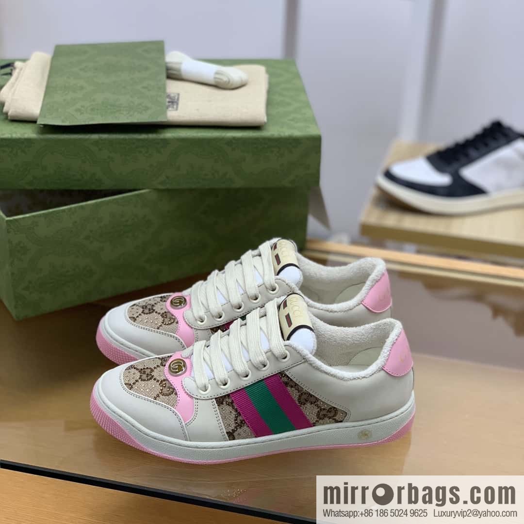 GUCCI GG canvas pink and green webbing, women's dirty shoes