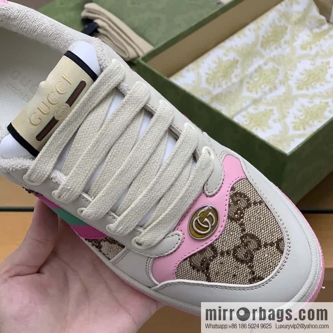 GUCCI GG canvas pink and green webbing, women's dirty shoes