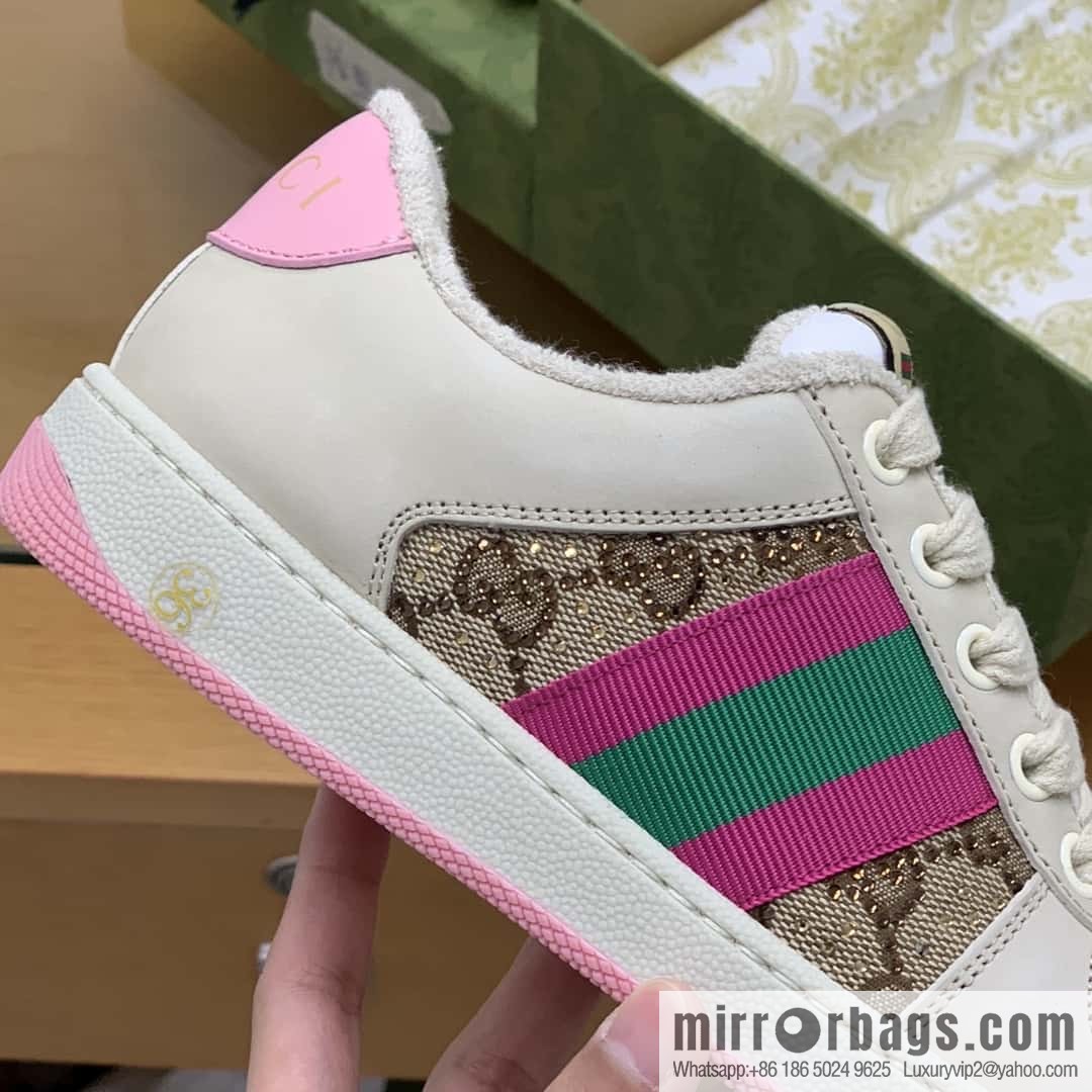 GUCCI GG canvas pink and green webbing, women's dirty shoes