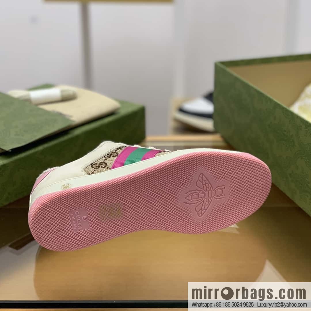 GUCCI GG canvas pink and green webbing, women's dirty shoes