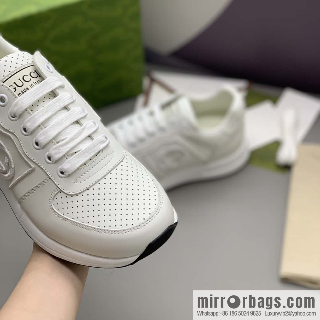 GUCCI white leather embroidery logo men's sports and leisure shoes