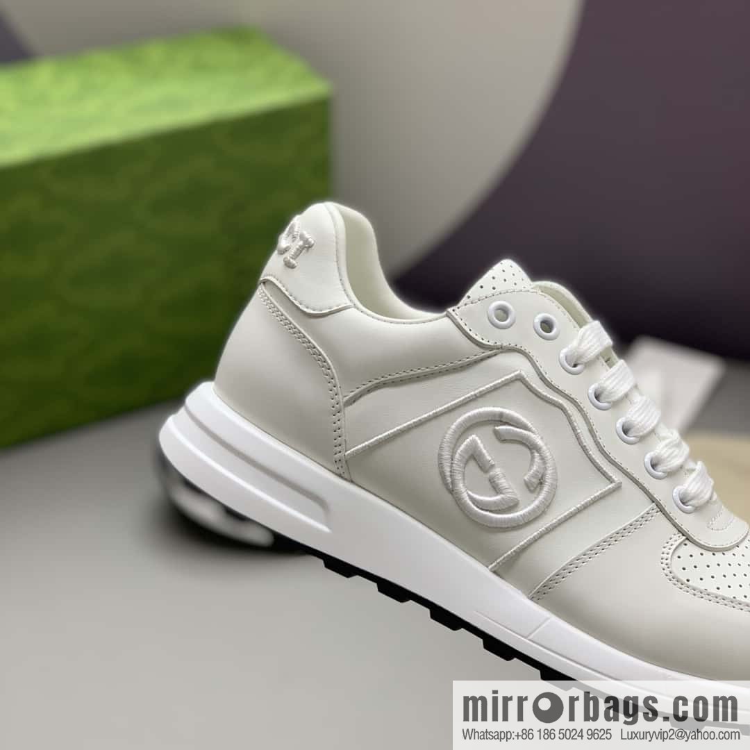GUCCI white leather embroidery logo men's sports and leisure shoes