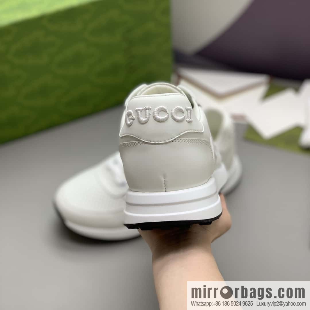 GUCCI white leather embroidery logo men's sports and leisure shoes