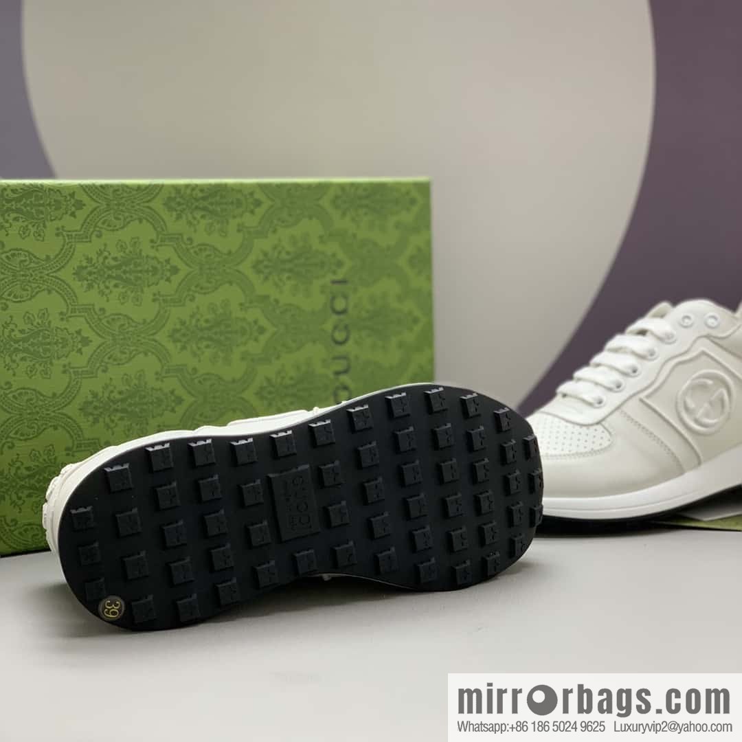 GUCCI white leather embroidery logo men's sports and leisure shoes