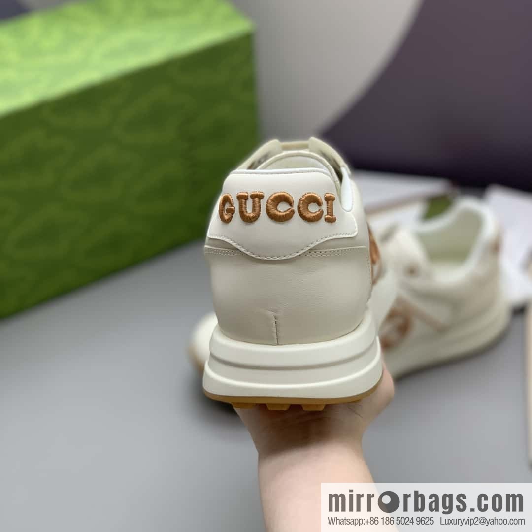 GUCCI beige leather embroidery logo men's sports and leisure shoes