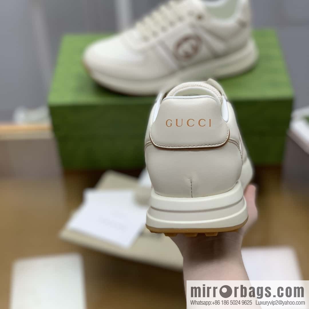 GUCCI beige leather with beige mesh, men's sports running shoes