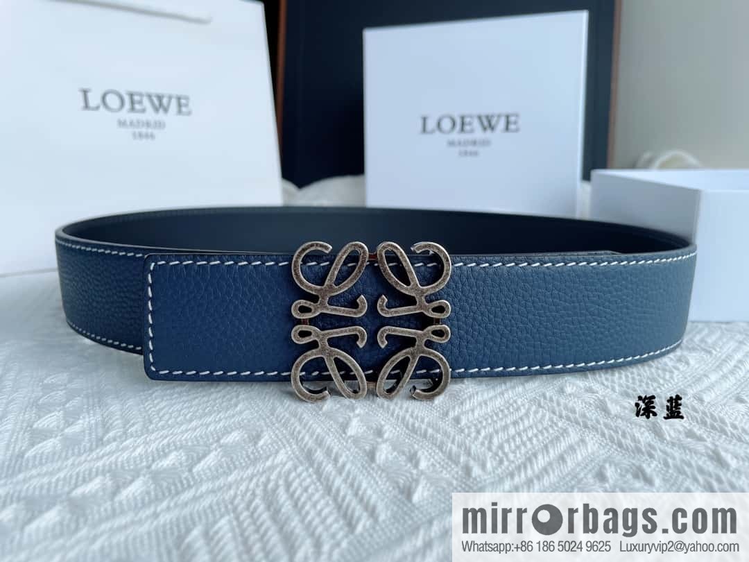 LOEWE, logo metal buckle retro double-sided cowhide belt 4.0