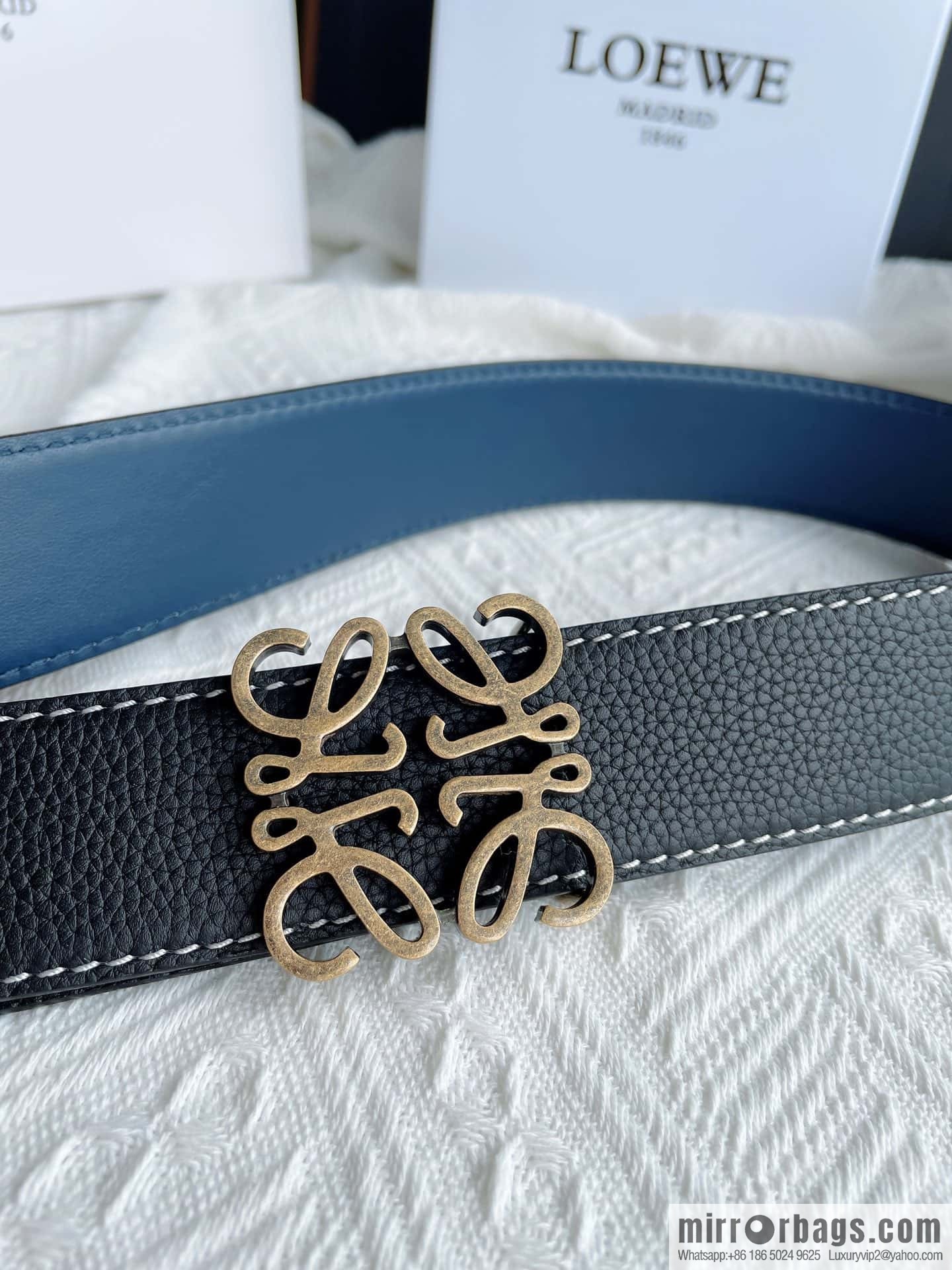 LOEWE, logo metal buckle retro double-sided cowhide belt 4.0