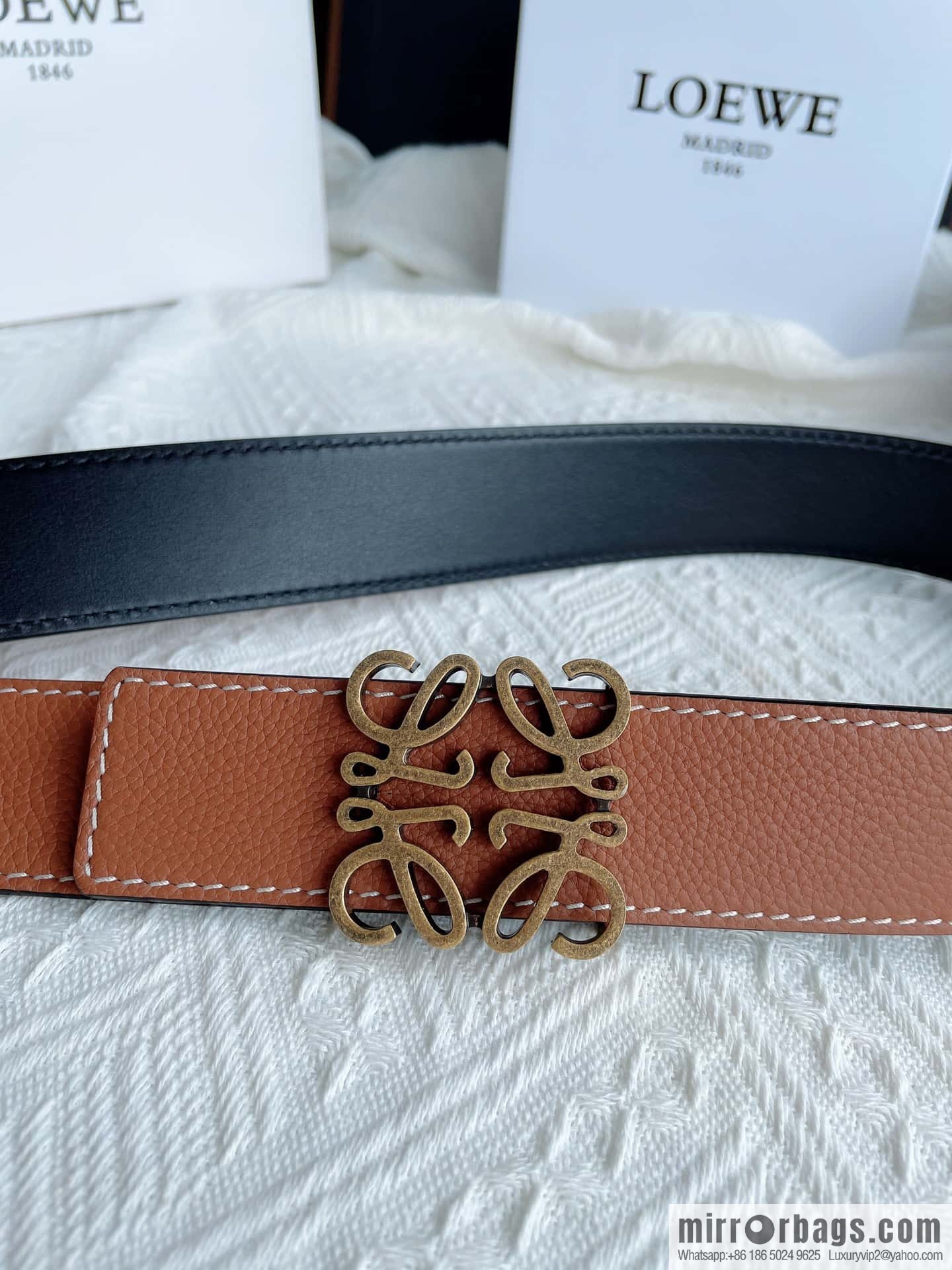LOEWE, logo metal buckle retro double-sided cowhide belt 4.0