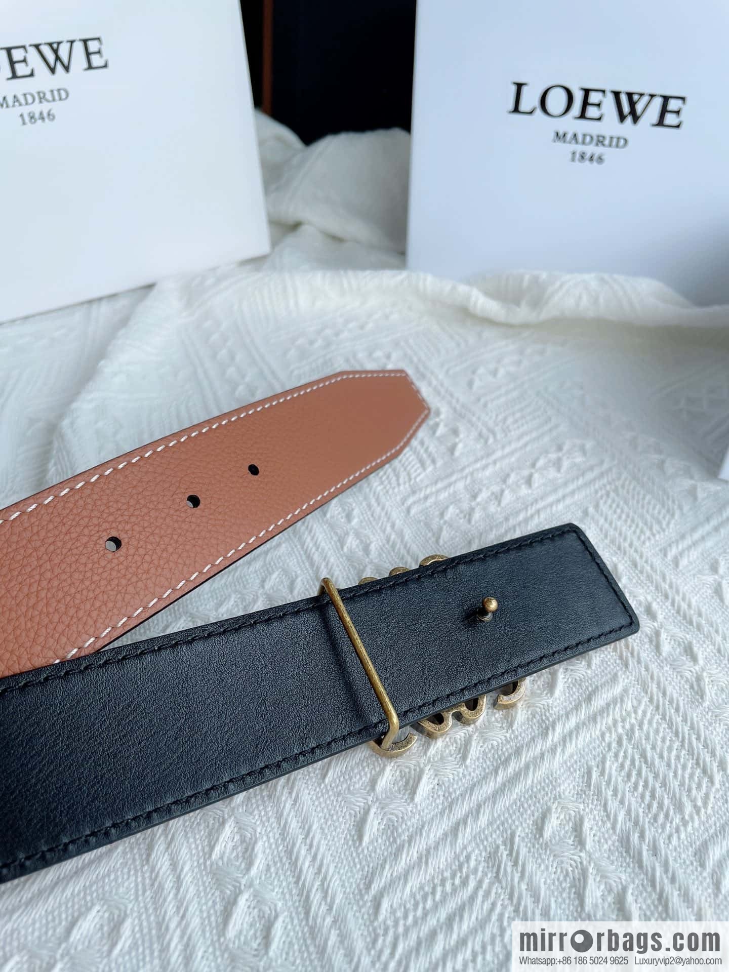 LOEWE, logo metal buckle retro double-sided cowhide belt 4.0