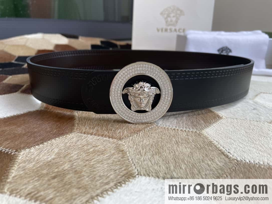 VERSACE Versace Men's Black/Coffee Double Sided Cowhide Belt 3.8cm