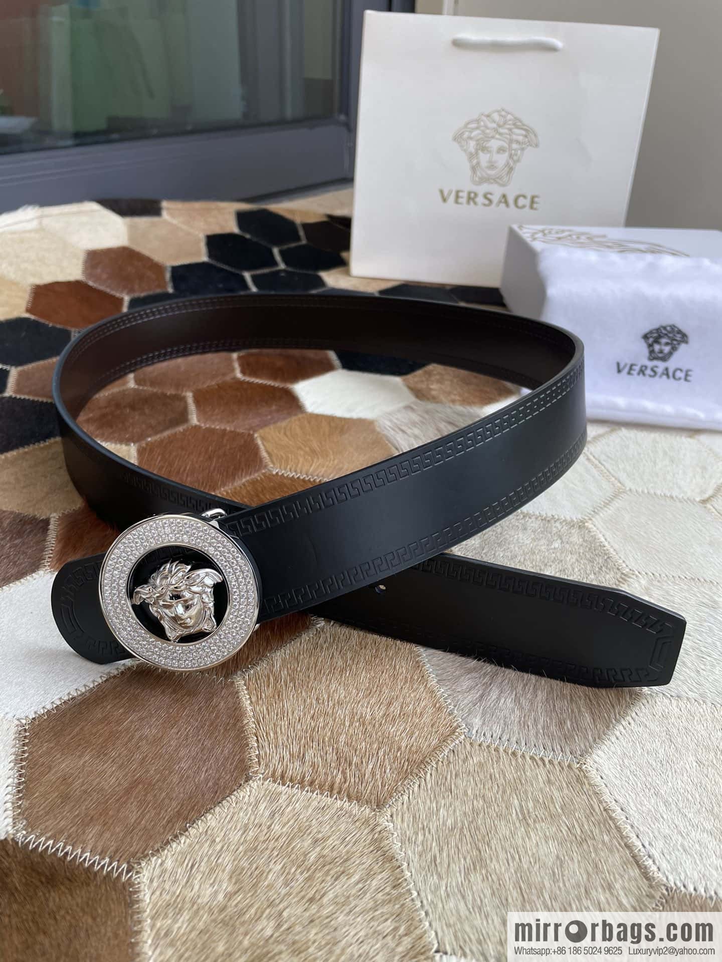 VERSACE Versace Men's Black/Coffee Double Sided Cowhide Belt 3.8cm