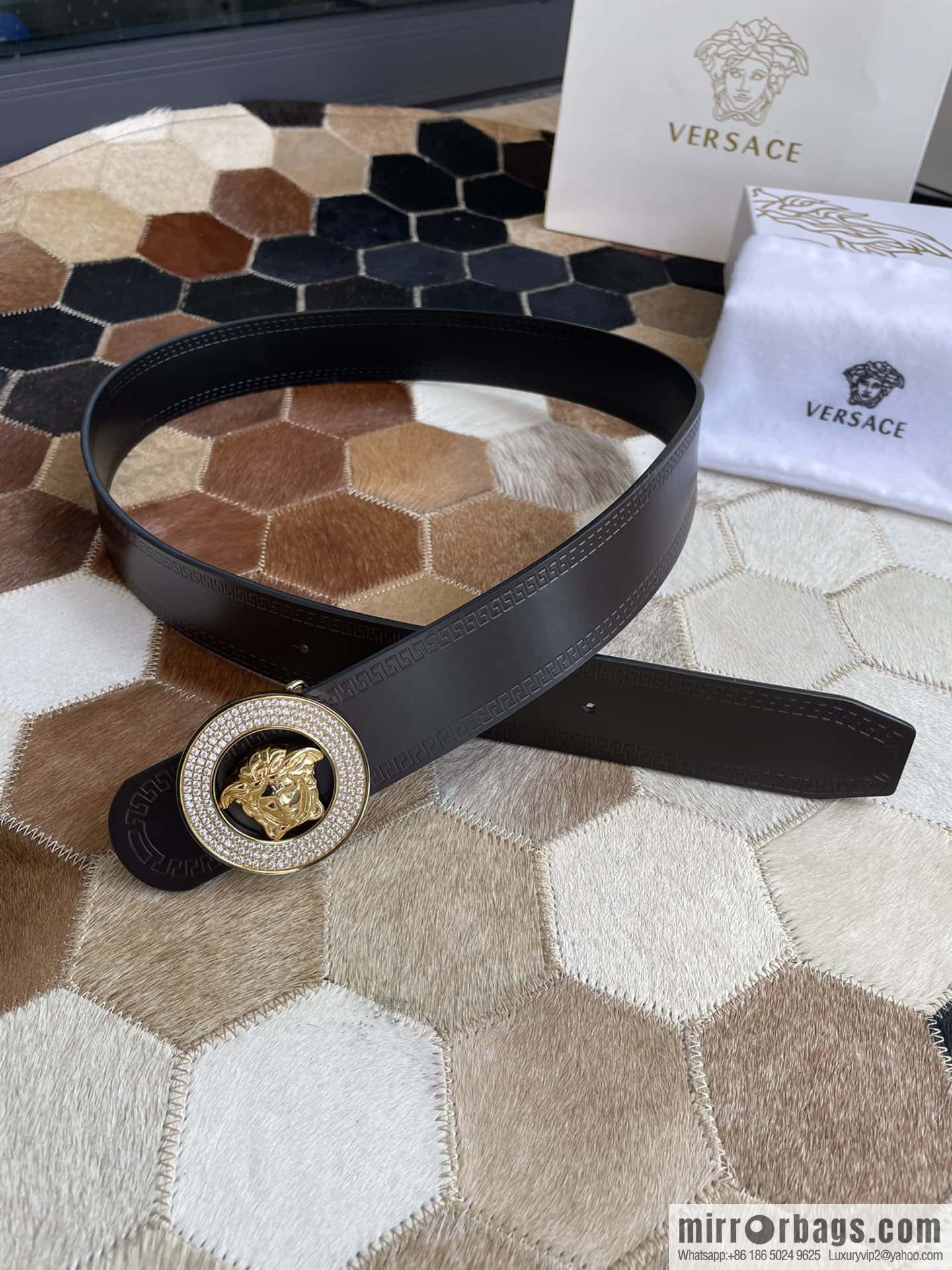 VERSACE Versace Men's Black/Coffee Double Sided Cowhide Belt 3.8cm