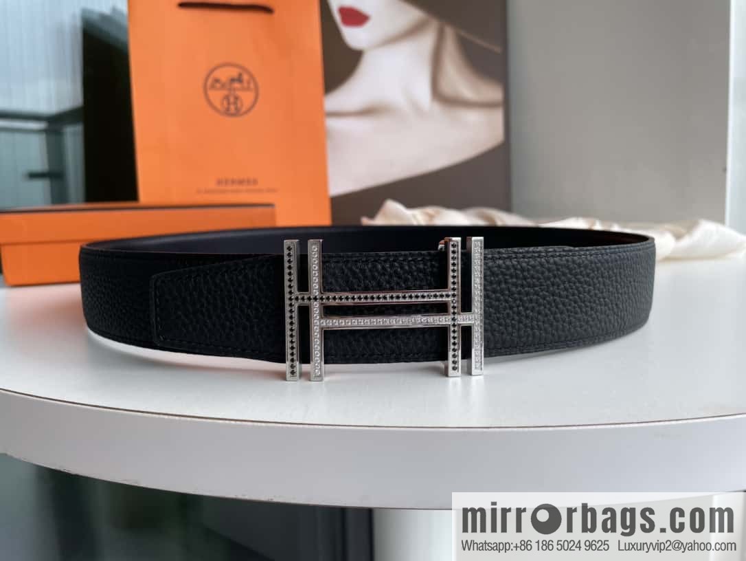 HERMES-Hermès, Double H Diamond Metal Buckle Men's 3.8cm Belt