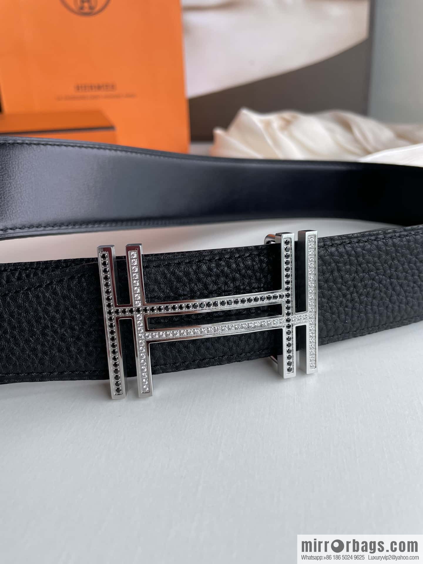 HERMES-Hermès, Double H Diamond Metal Buckle Men's 3.8cm Belt