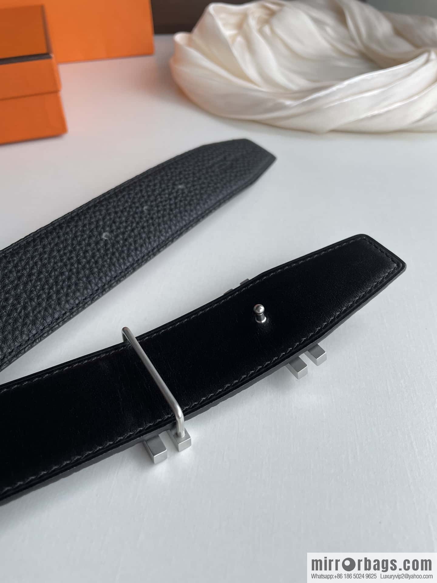 HERMES-Hermès, Double H Diamond Metal Buckle Men's 3.8cm Belt