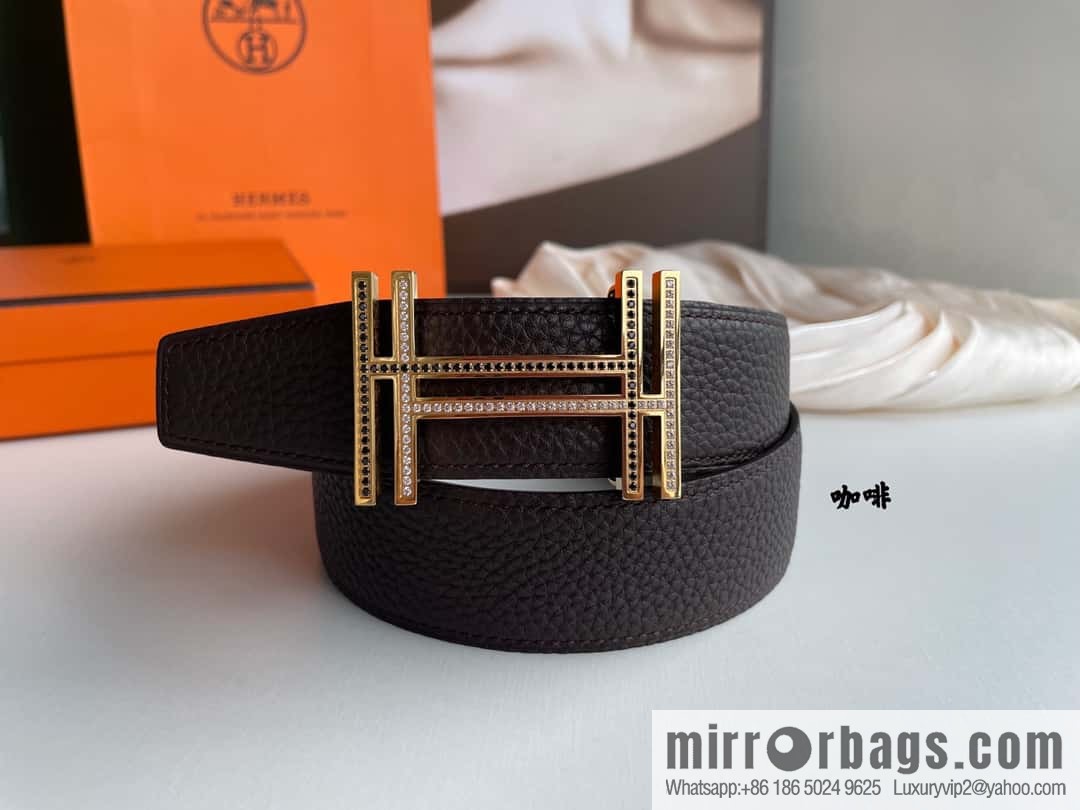HERMES-Hermès, Double H Diamond Metal Buckle Men's 3.8cm Belt