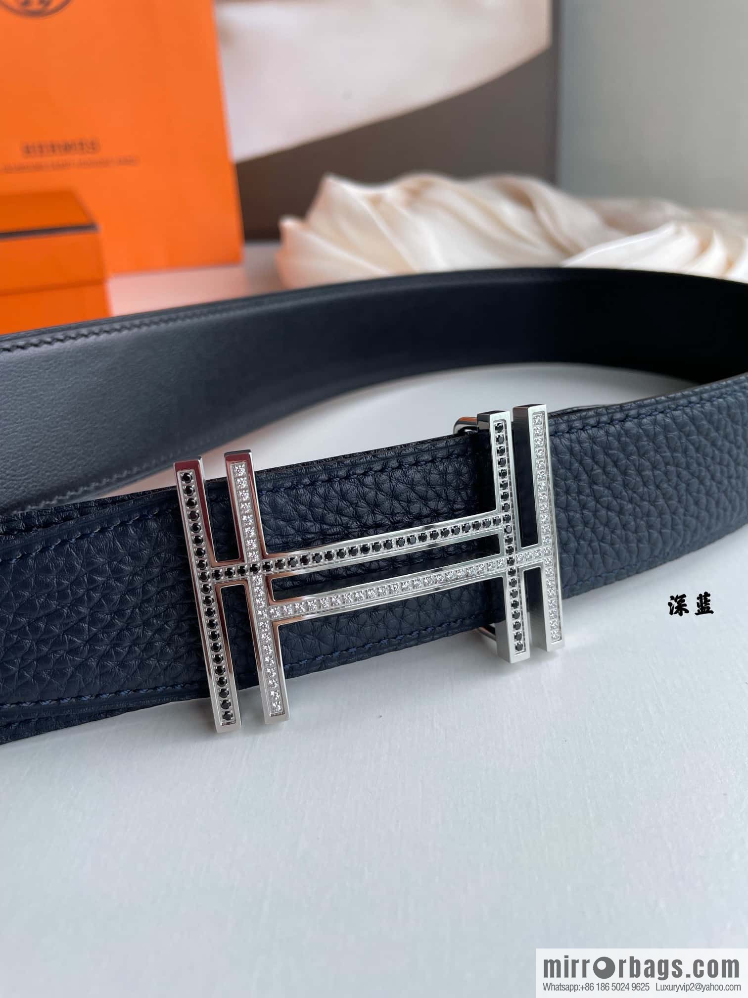 HERMES-Hermès, Double H Diamond Metal Buckle Men's 3.8cm Belt