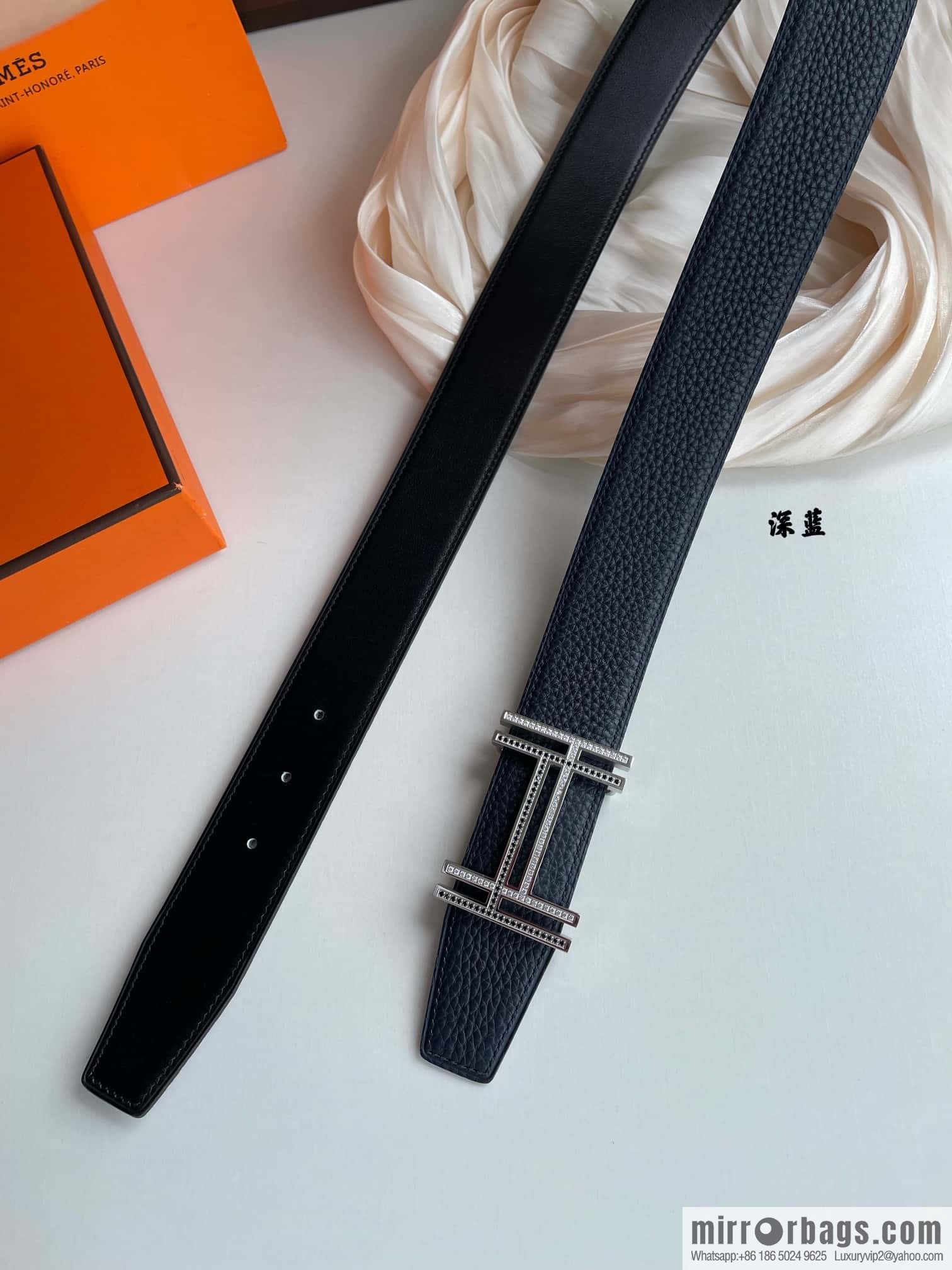 HERMES-Hermès, Double H Diamond Metal Buckle Men's 3.8cm Belt
