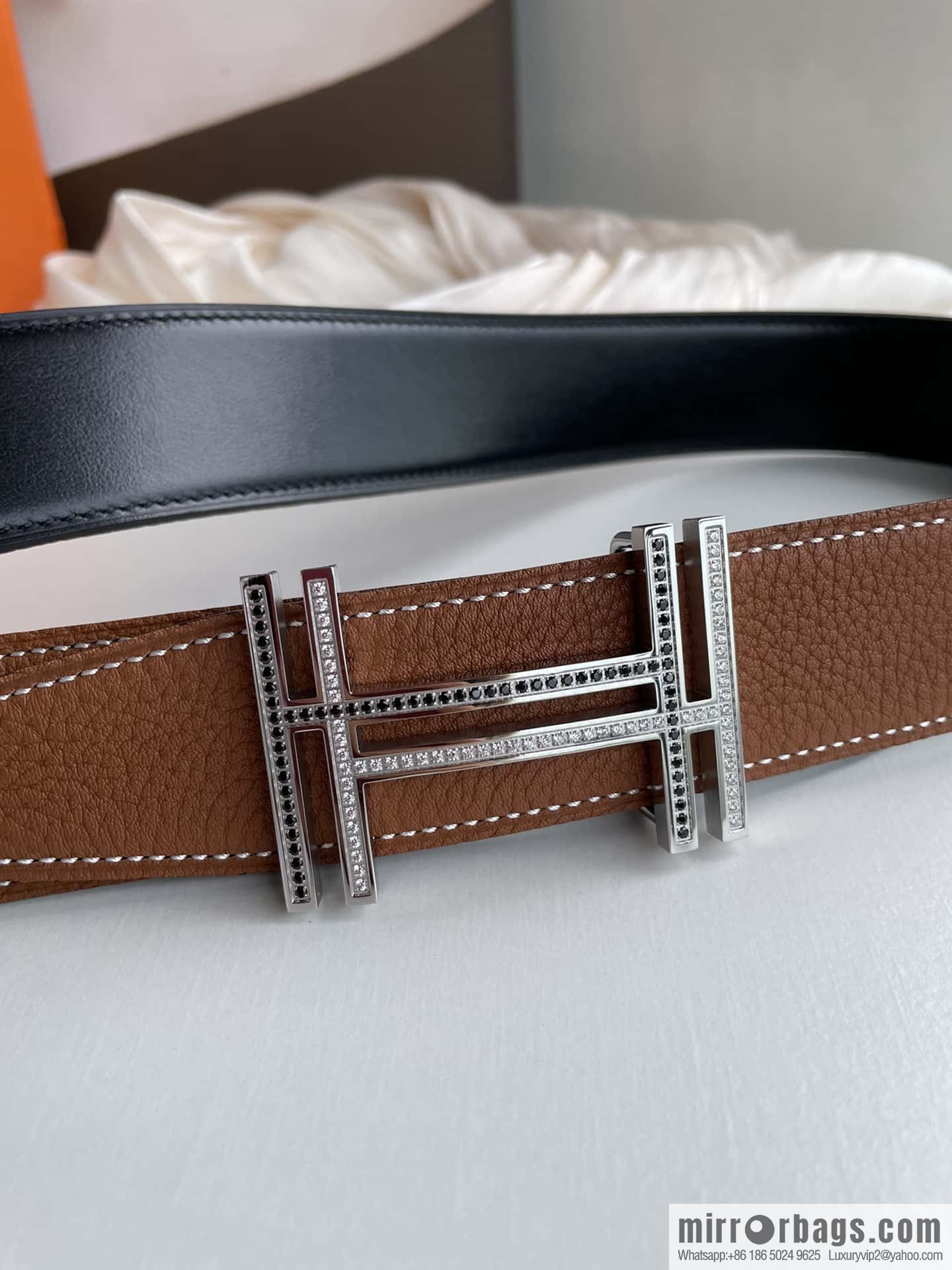 HERMES-Hermès, Double H Diamond Metal Buckle Men's 3.8cm Belt