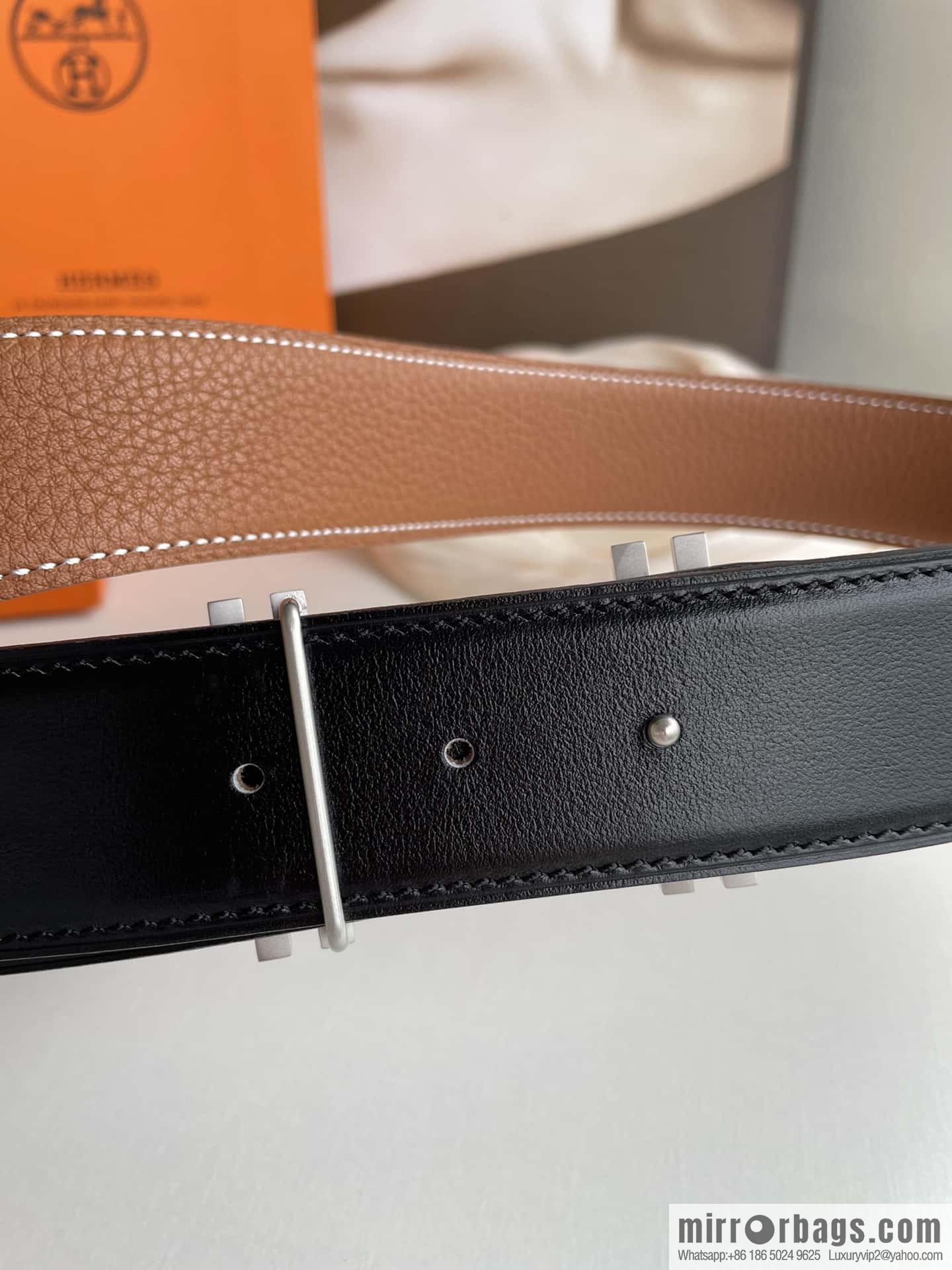 HERMES-Hermès, Double H Diamond Metal Buckle Men's 3.8cm Belt