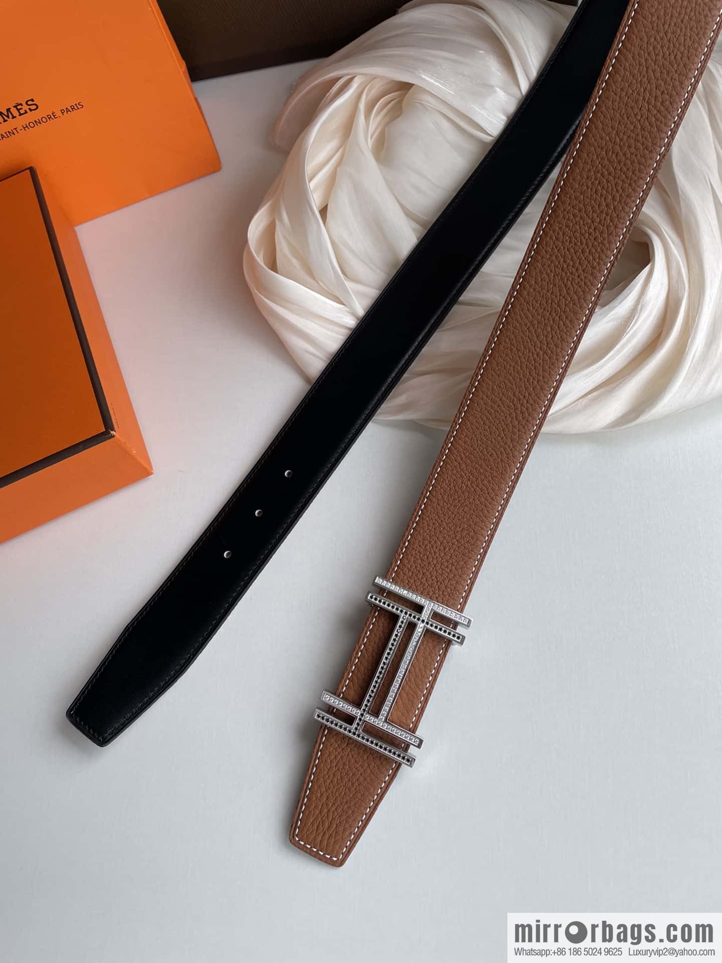 HERMES-Hermès, Double H Diamond Metal Buckle Men's 3.8cm Belt