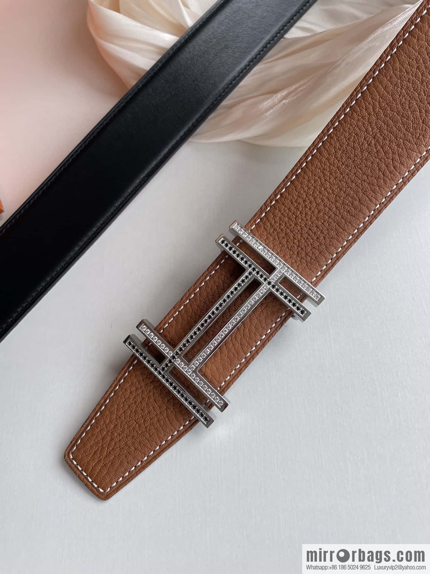 HERMES-Hermès, Double H Diamond Metal Buckle Men's 3.8cm Belt