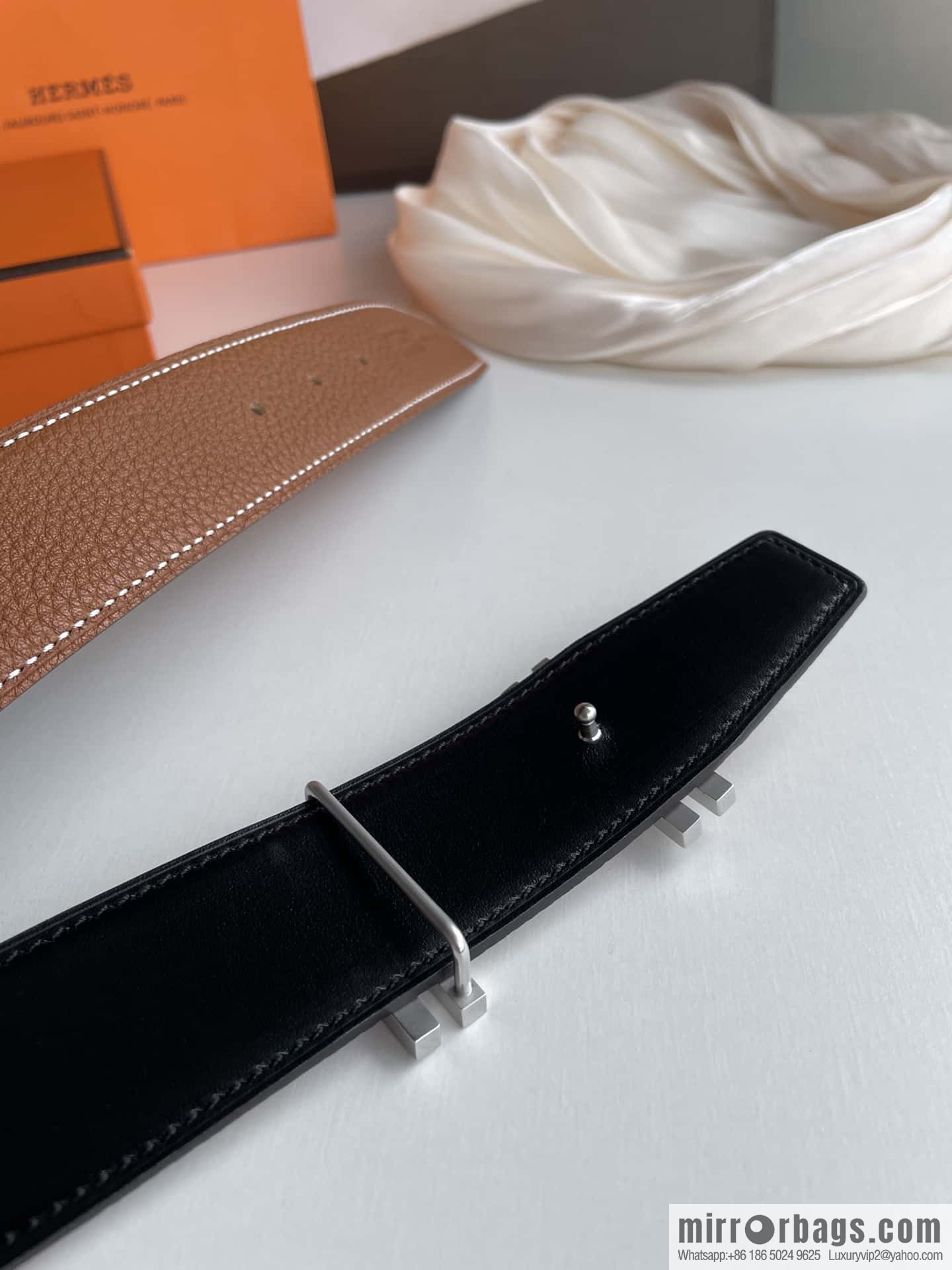 HERMES-Hermès, Double H Diamond Metal Buckle Men's 3.8cm Belt