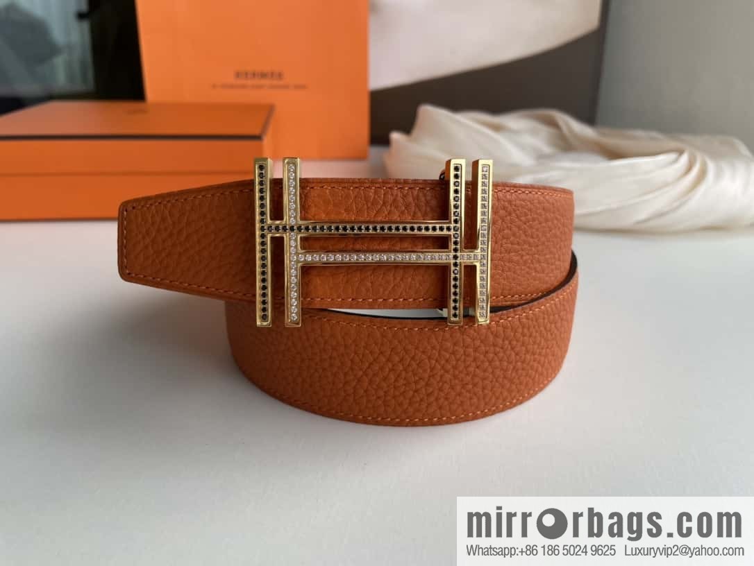 HERMES-Hermès, Double H Diamond Metal Buckle Men's 3.8cm Belt