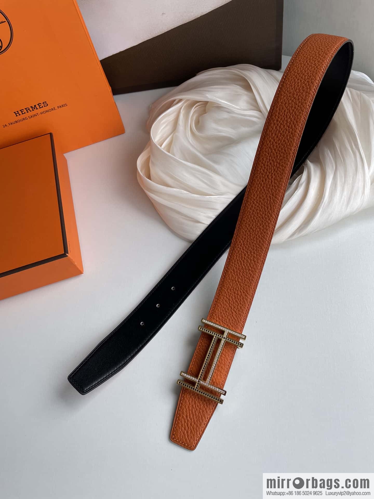 HERMES-Hermès, Double H Diamond Metal Buckle Men's 3.8cm Belt