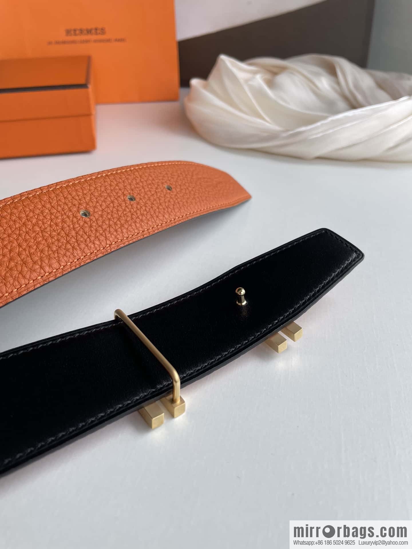 HERMES-Hermès, Double H Diamond Metal Buckle Men's 3.8cm Belt