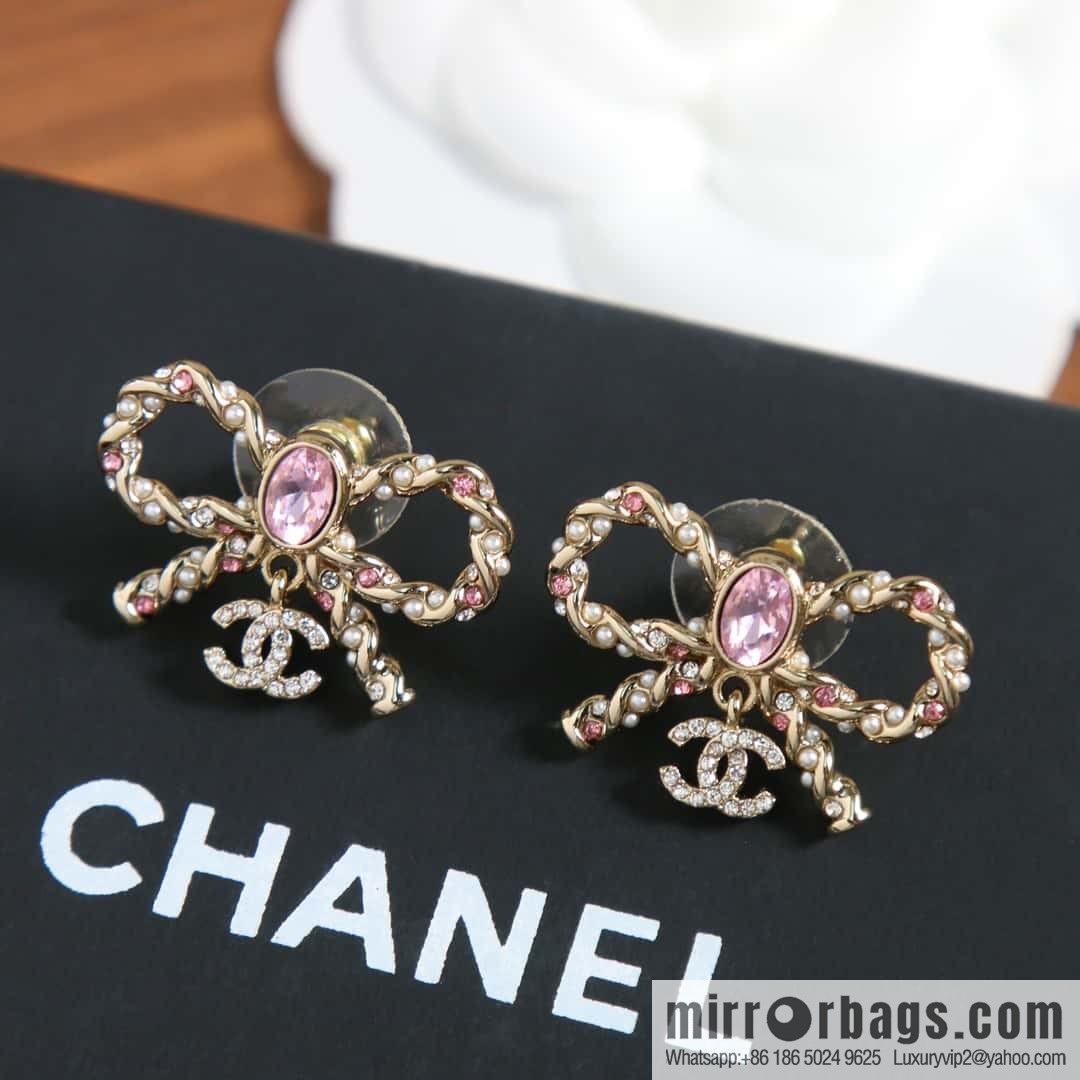 New ☑️ Chanel C2 double c pink diamond bow stud earrings