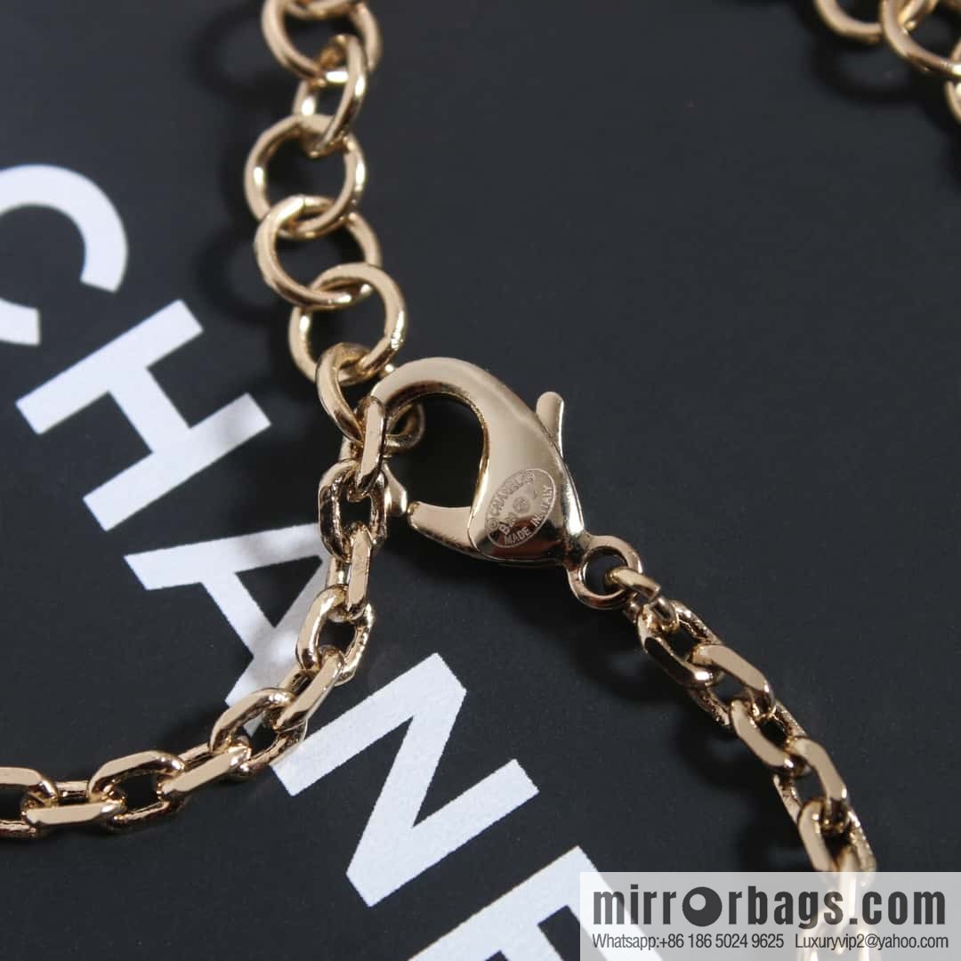 New ☑️ Chanel Double C Pink Diamond Bow Pearl Necklace Sweater Chain