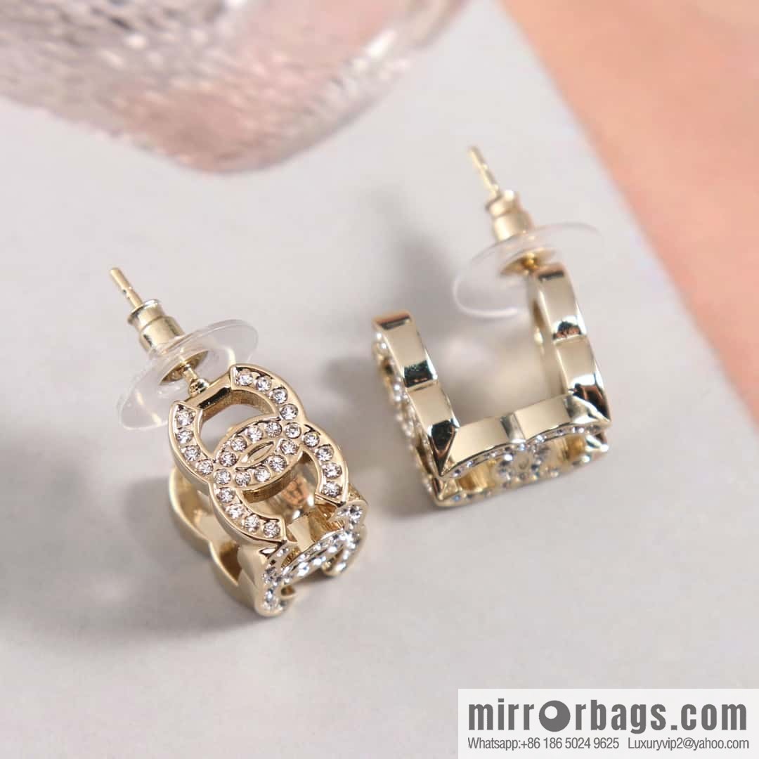 New ☑️ Chanel C1 double c square full diamond stud earrings