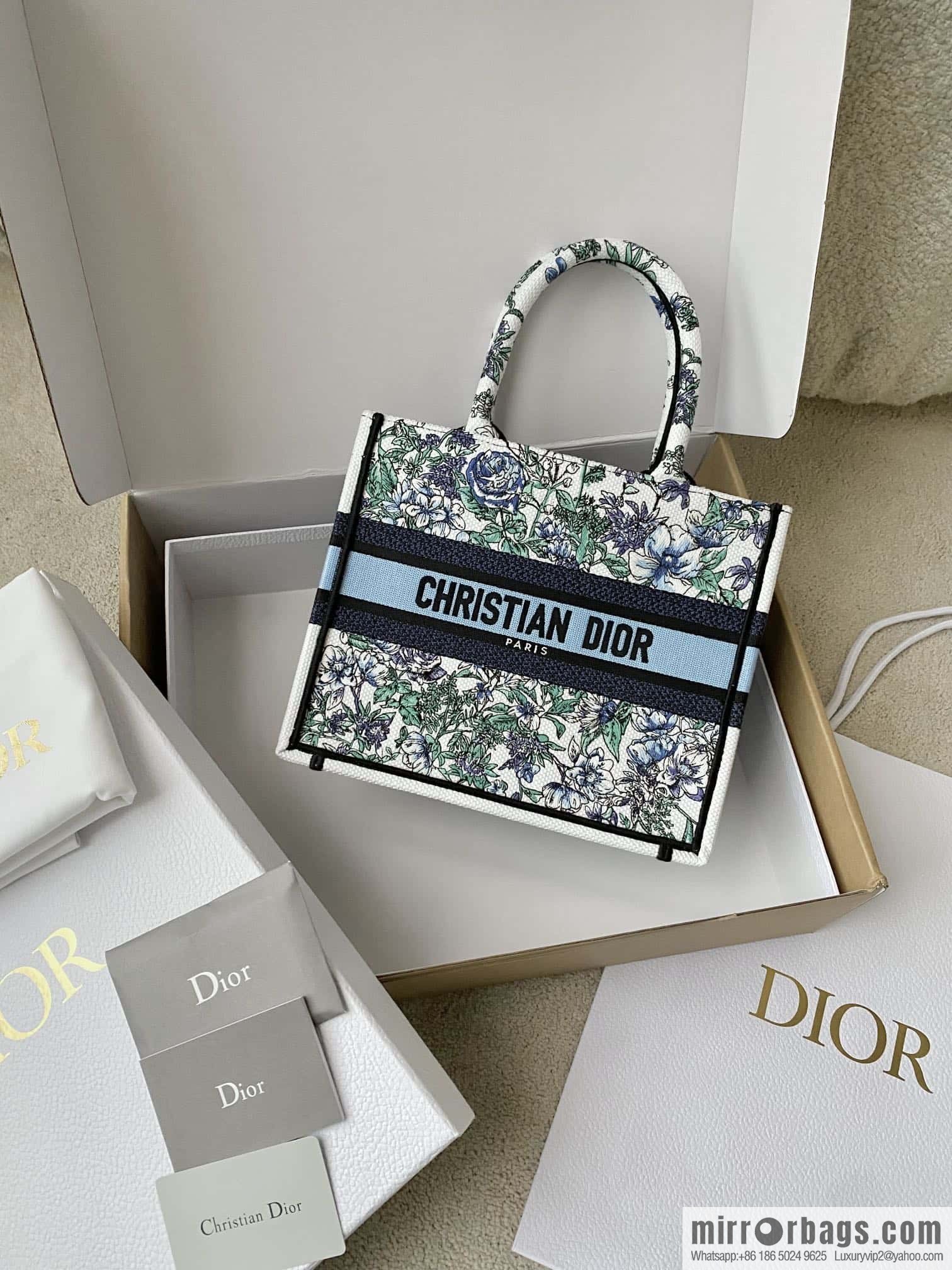 DIOR S BOOK TOTE M1265 blue and white floral