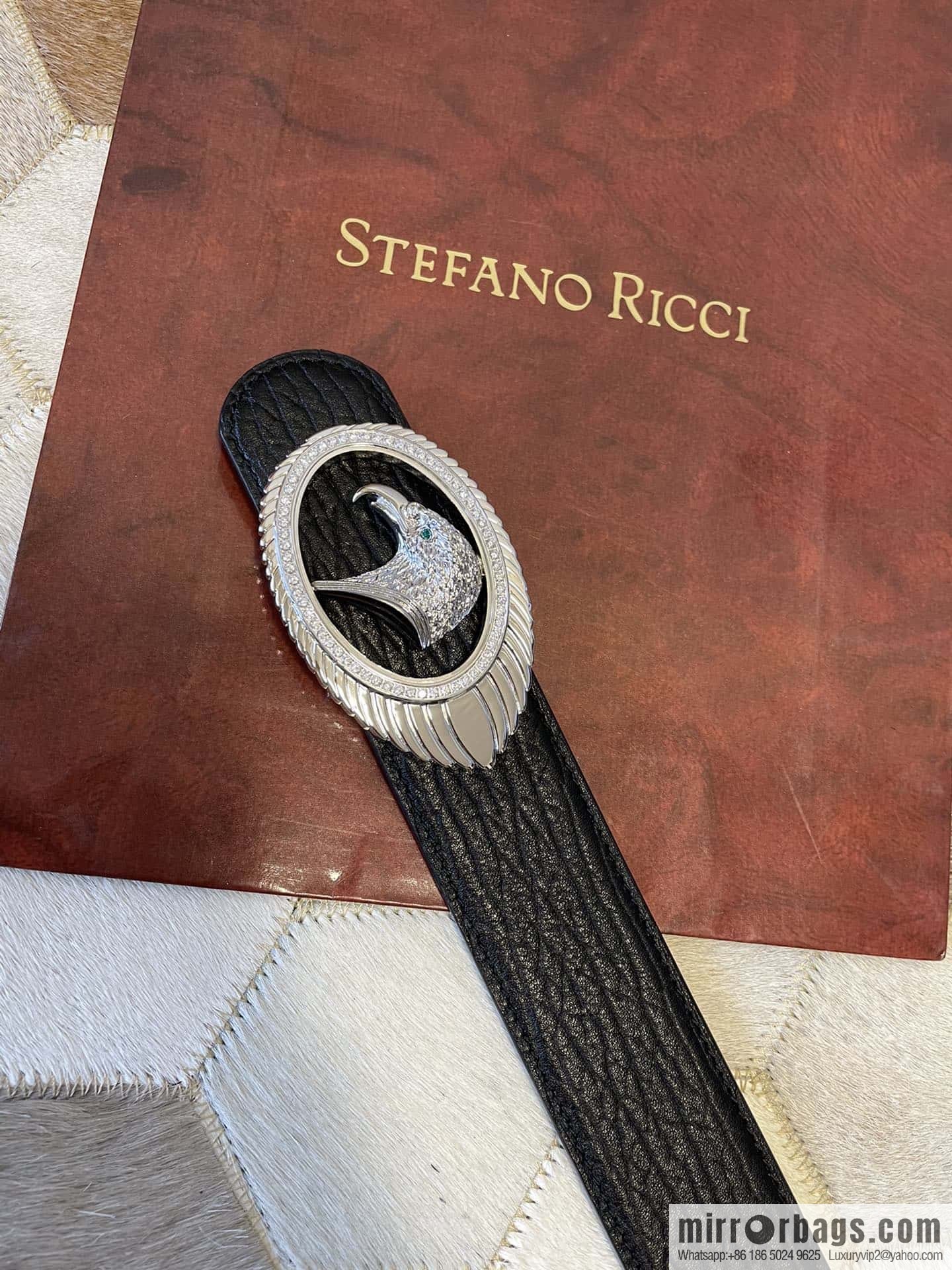 STEFANO RICCI STEFANO RICCI New Stainless Steel Eagle Head Feather Inlaid Diamond Buckle 3.8cm First Layer Cowhide Press Textured Belt