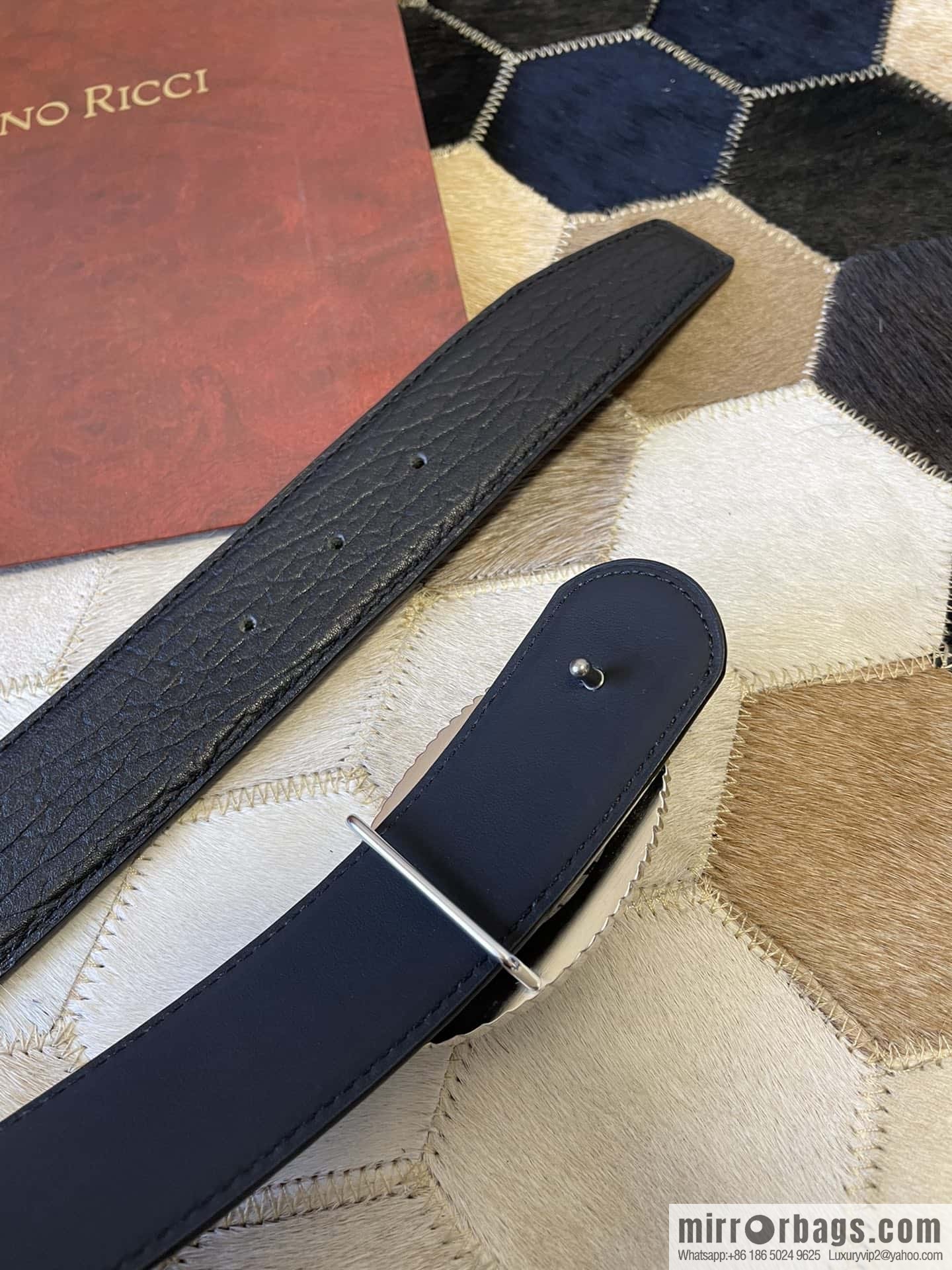 STEFANO RICCI STEFANO RICCI New Stainless Steel Eagle Head Feather Inlaid Diamond Buckle 3.8cm First Layer Cowhide Press Textured Belt