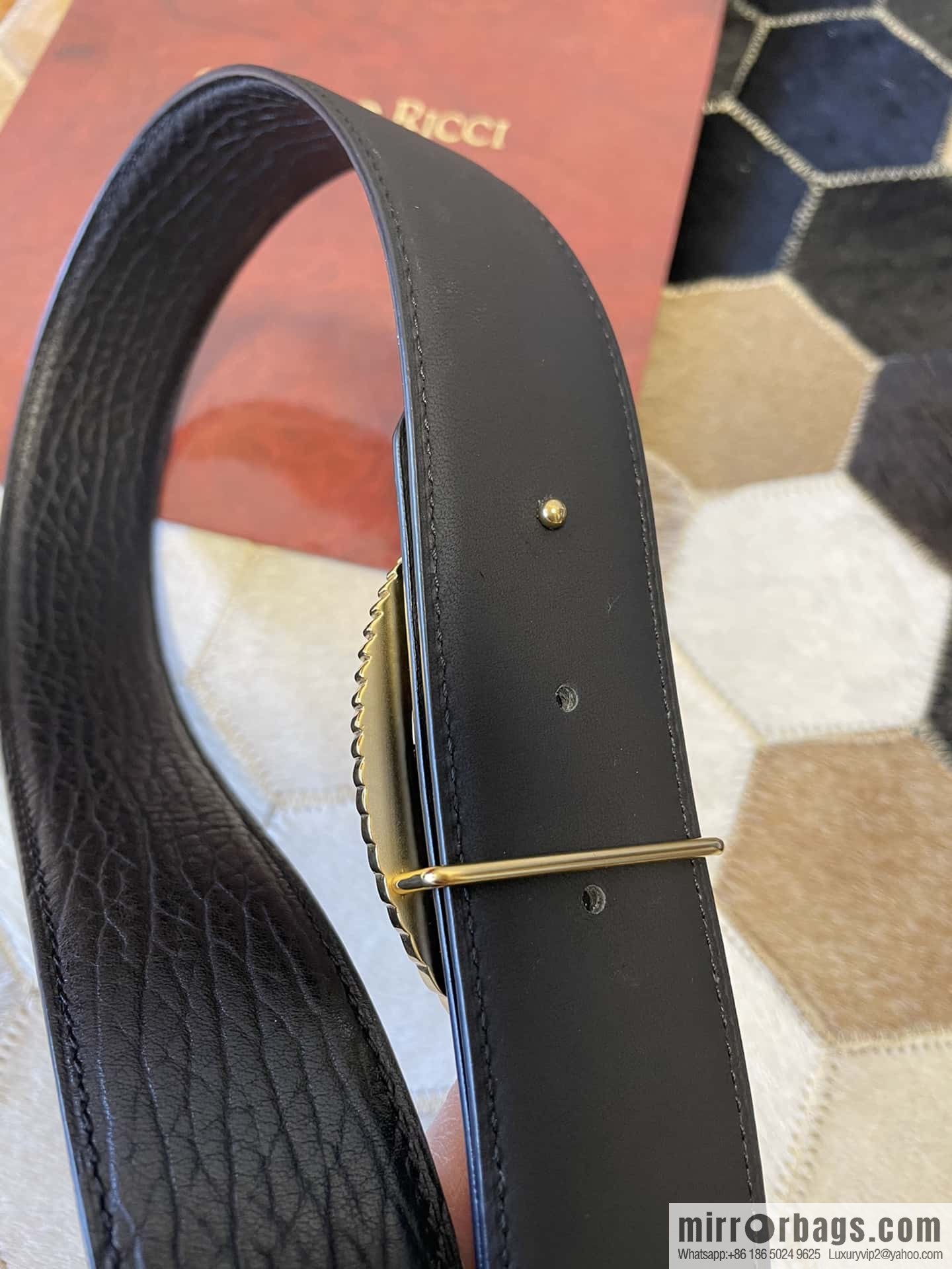 STEFANO RICCI STEFANO RICCI New Stainless Steel Eagle Head Feather Inlaid Diamond Buckle 3.8cm First Layer Cowhide Press Textured Belt