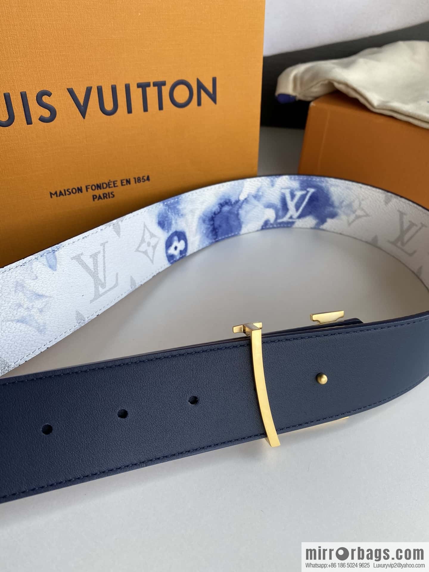 LV/Louis Vuitton Monogran pattern on canvas SHAPE 40mm double-sided belt