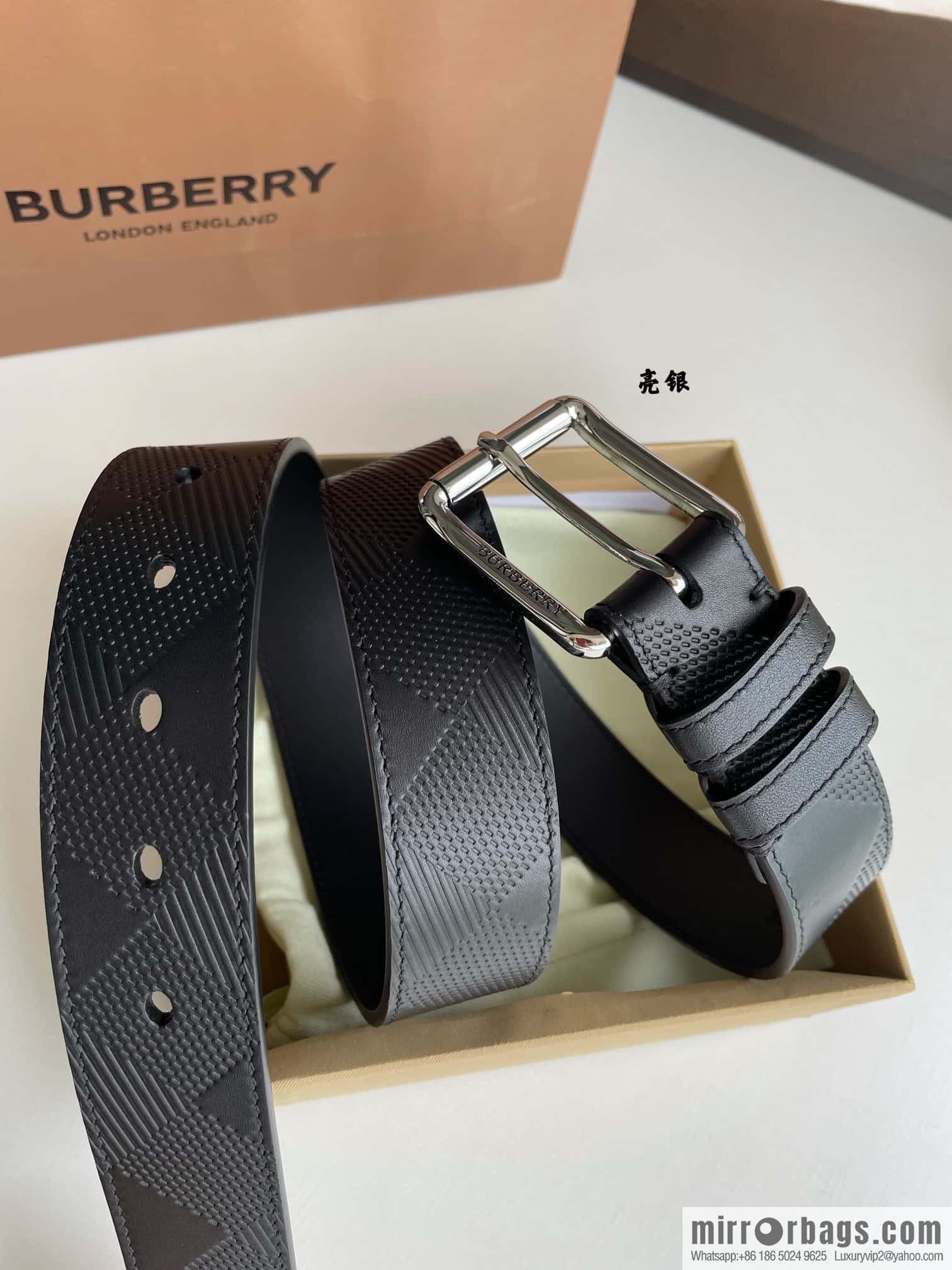 BURBERRY Cowhide Pressed Checkered Men's Pin Buckle Belt