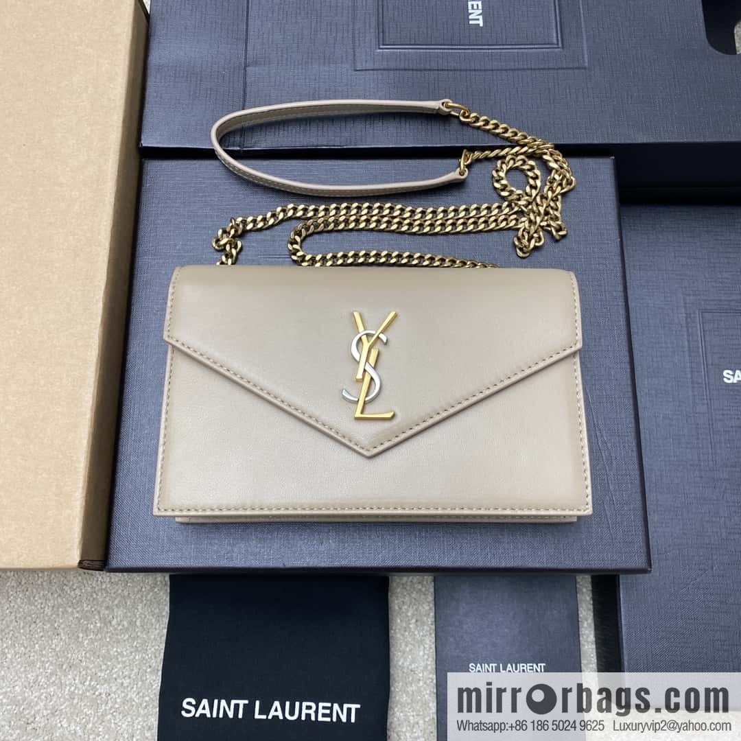 Y new LE CASSANDRE smooth leather (fabric) envelope chain strap wallet apricot sheepskin/gold Model: 743050