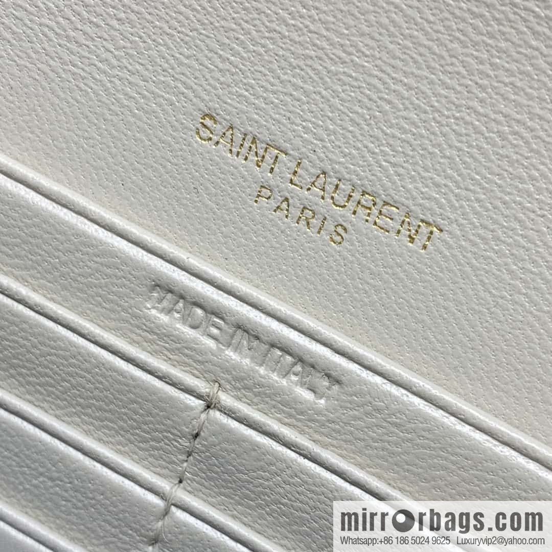 Y new LE CASSANDRE smooth leather (fabric) envelope chain strap wallet white sheepskin/gold Model: 743050