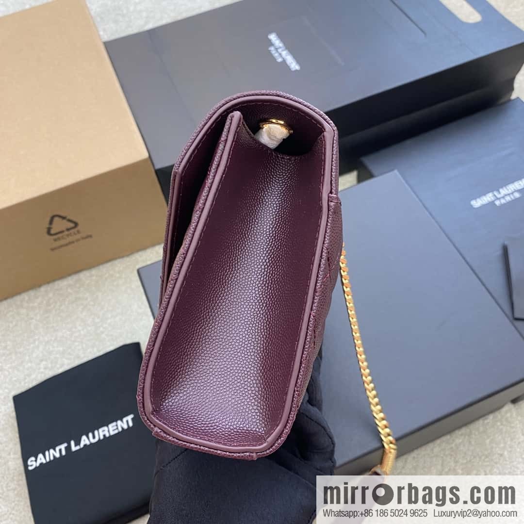 YSL new π¬πππππππ# small 21CM original grain embossed quilted pattern leather envelope bag wine model: 600915 red ball pattern/gold buckle