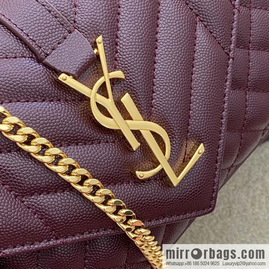 YSL new π¬πππππππ# small 21CM original grain embossed quilted pattern leather envelope bag wine model: 600915 red ball pattern/gold buckle