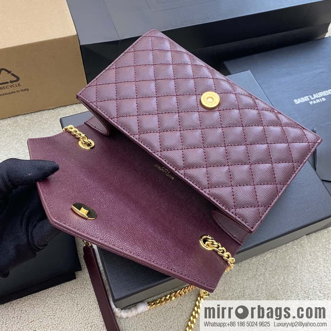 YSL new π¬πππππππ# small 21CM original grain embossed quilted pattern leather envelope bag wine model: 600915 red ball pattern/gold buckle