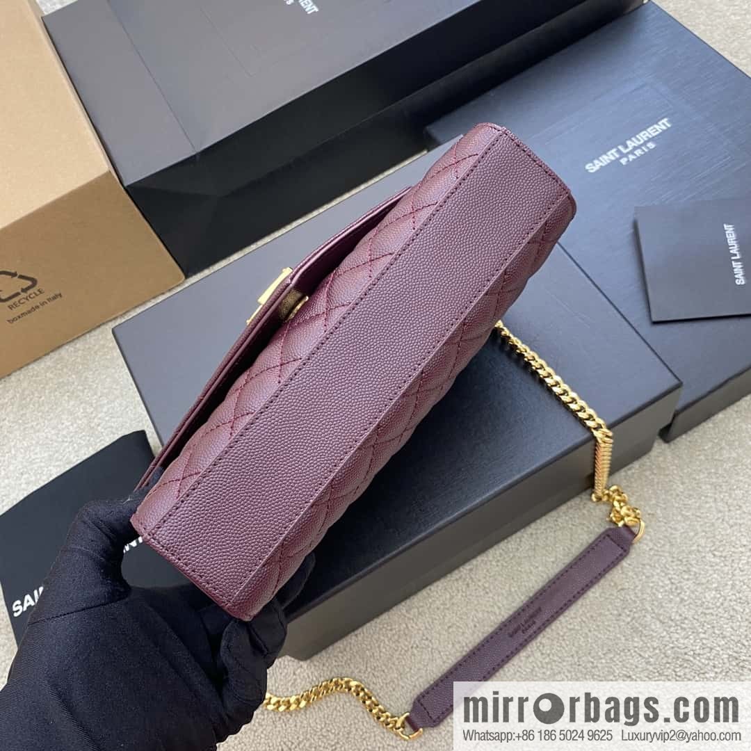 YSL new π¬πππππππ# small 21CM original grain embossed quilted pattern leather envelope bag wine model: 600915 red ball pattern/gold buckle