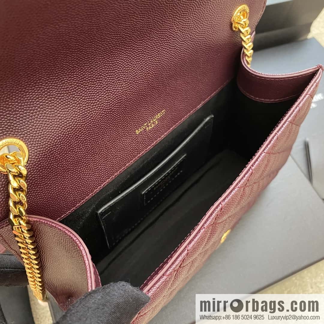 YSL new π¬πππππππ# small 21CM original grain embossed quilted pattern leather envelope bag wine model: 600915 red ball pattern/gold buckle